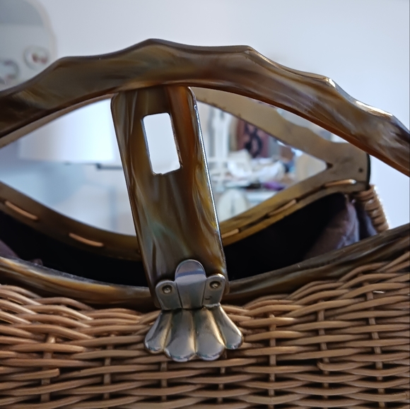 Vintage Rattan Bag with Double Lucite Handles - Picture 5 of 16